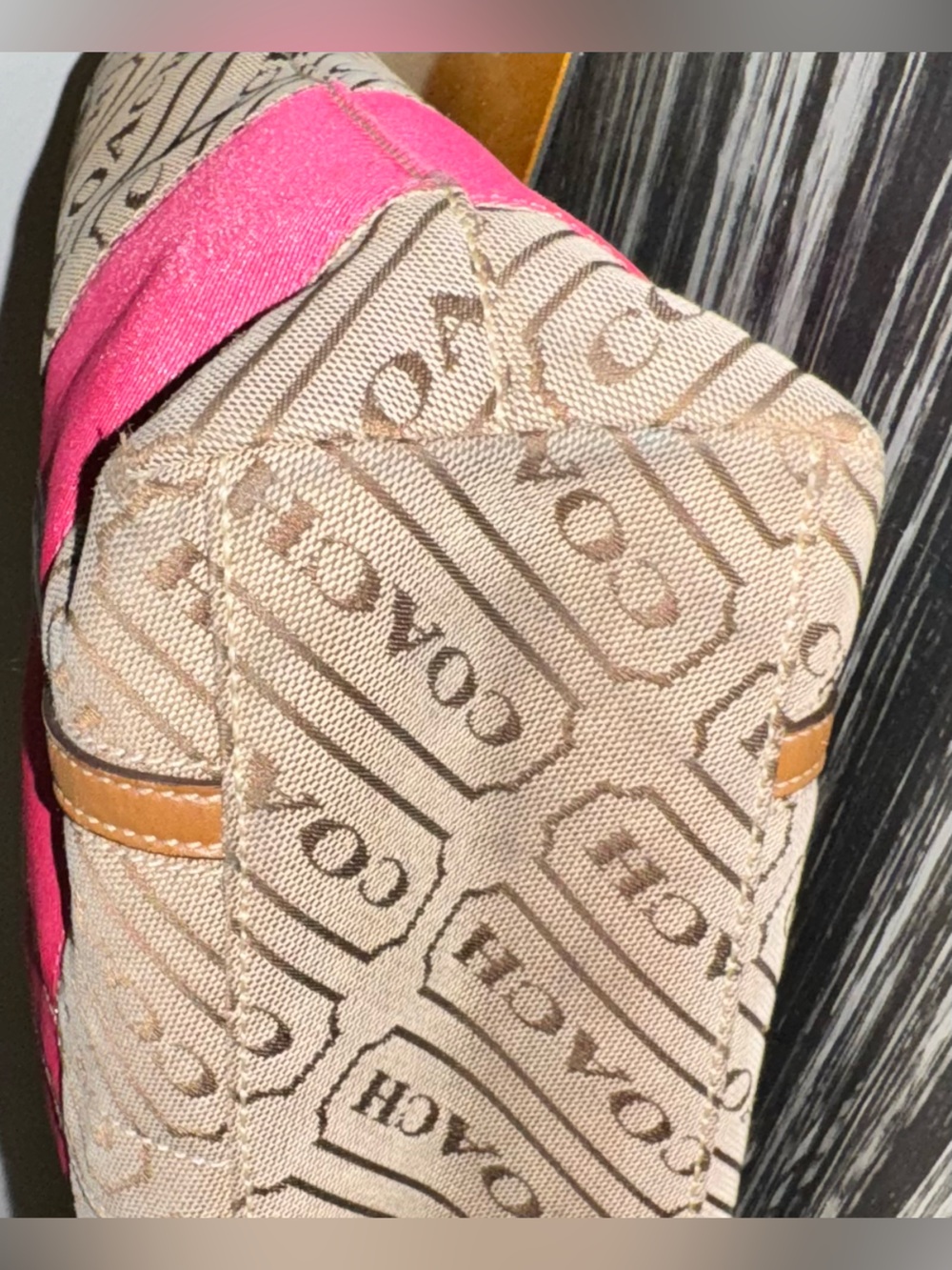 Coach 2008 Lozenge Brown Canvas Leather Trim Stripe Zipper Closure Tote Bag -GUC - Picture 11 of 14